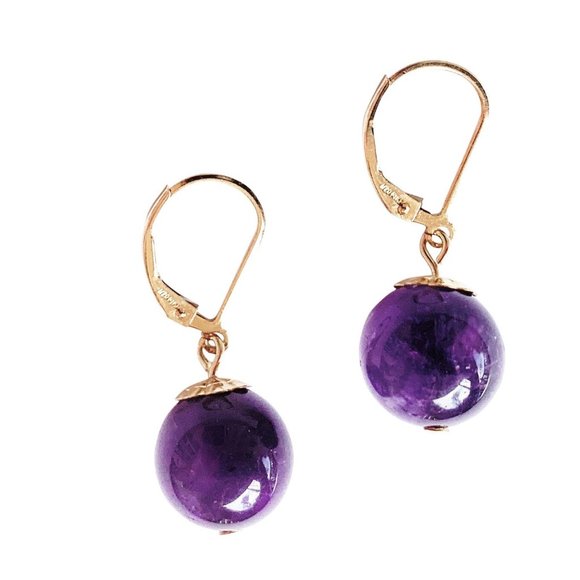 Darlene's Gift Shop Jewelry - Purple Amethyst Earrings 14K Gold Filled Leverbacks for Women Handmade in USA